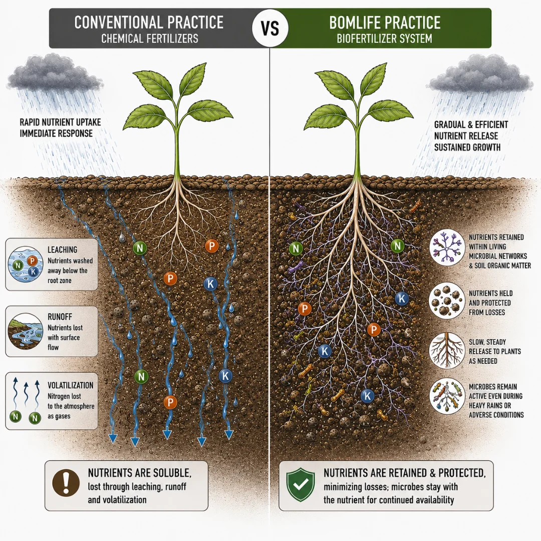 Comparison of conventional chemical fertilizer practice against BOMLife bio-fertilizer practice