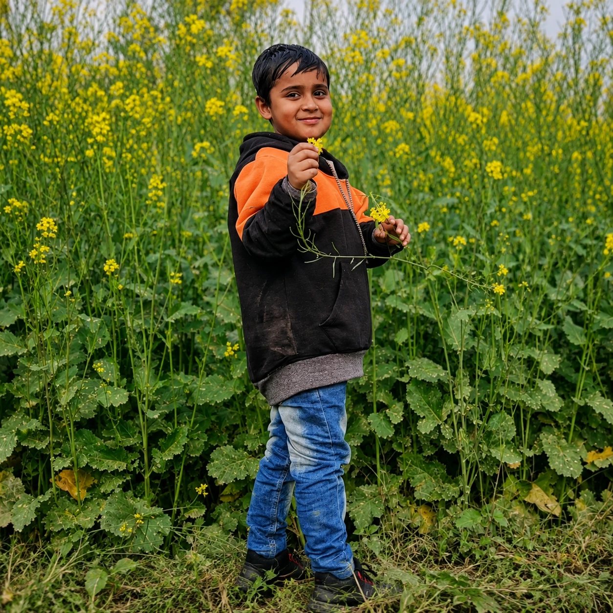 Children of a farming family in a village