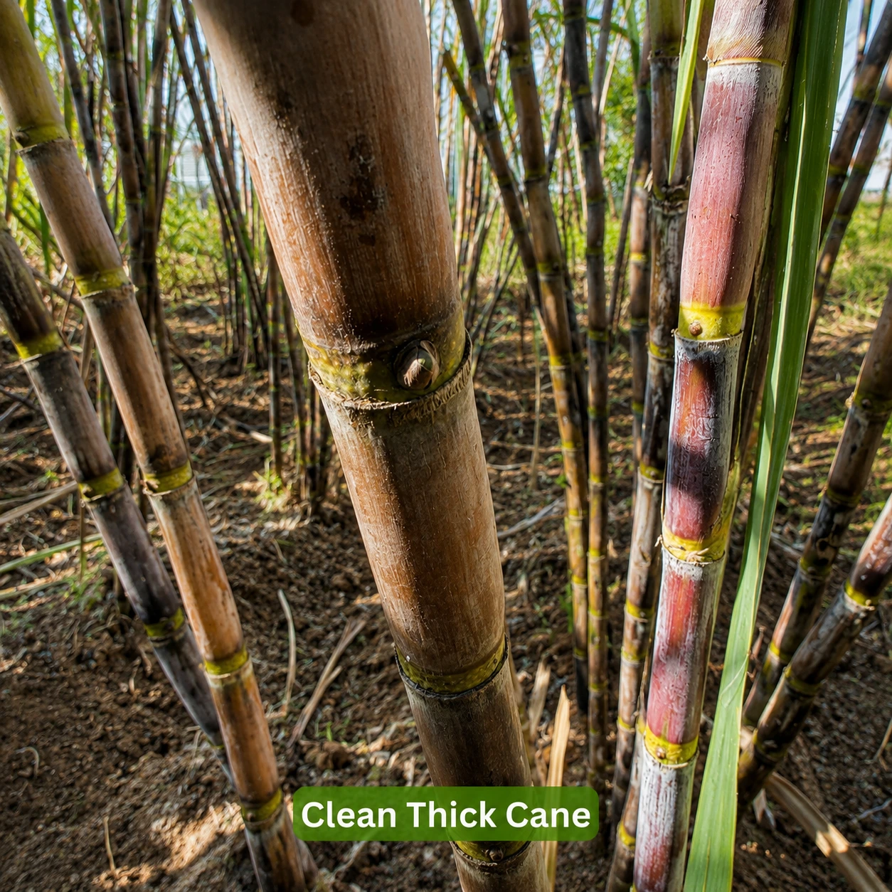 Clean thick sugarcane canes harvested from a BomLife plot