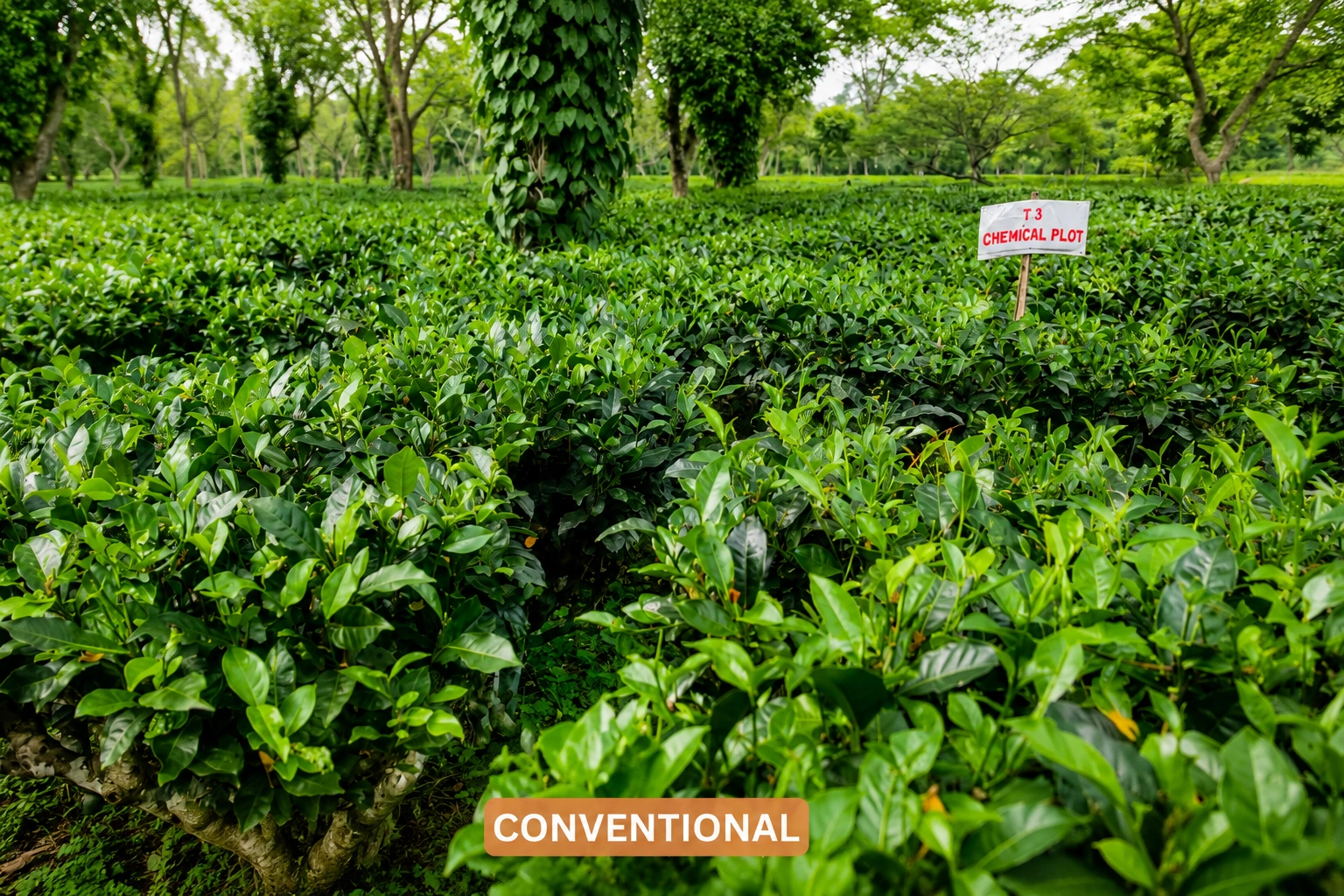 Tea bushes in the conventional plot