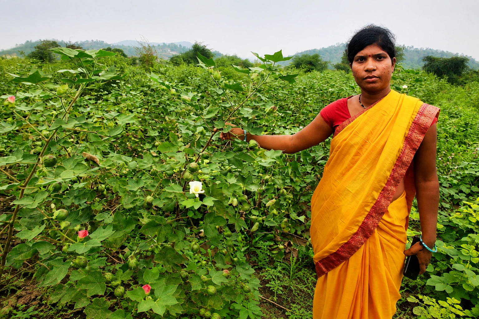 Healthy cotton bolls in a BOMLife pilot plot