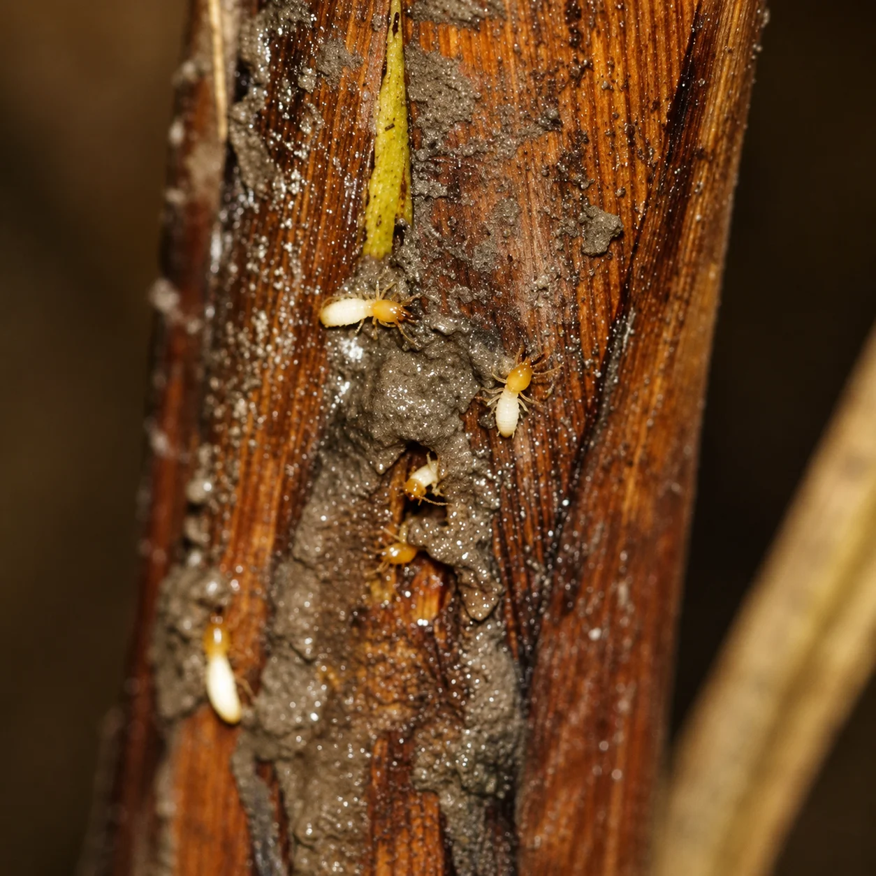 Termites attacking a sugarcane sett