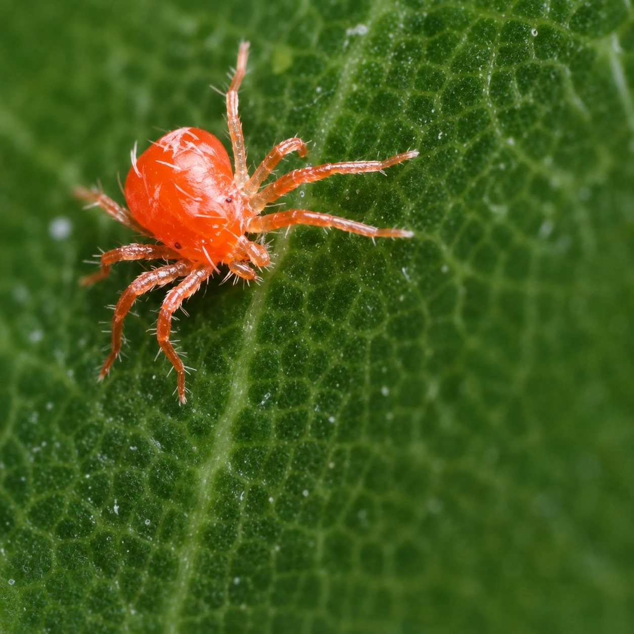 Red spider mite on a tea leaf